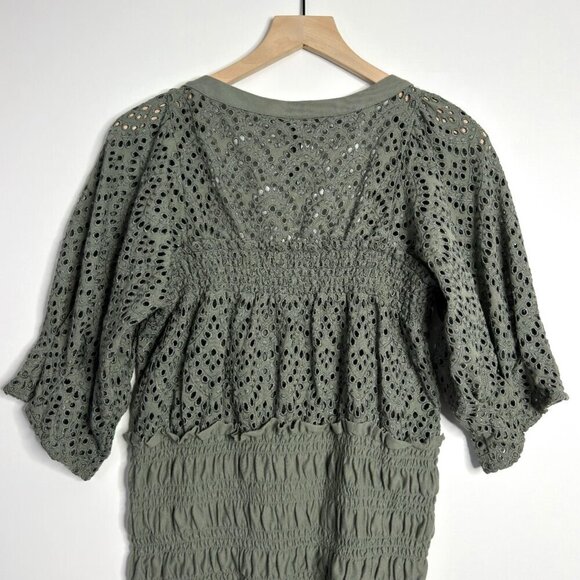 ANTHROPOLOGIE Sage Smocked Eyelet Top - Picture 6 of 7